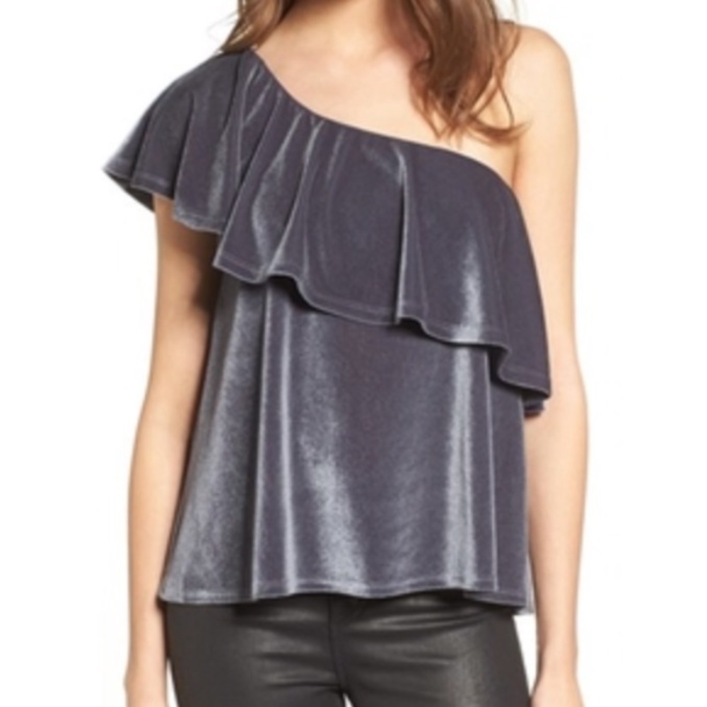 Velvet One Shoulder Ruffle Top - Picture 3 of 7