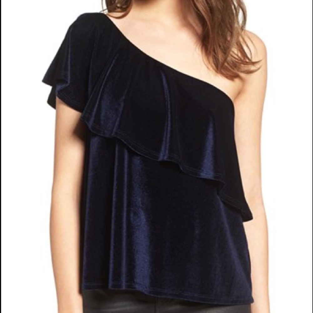 Velvet One Shoulder Ruffle Top