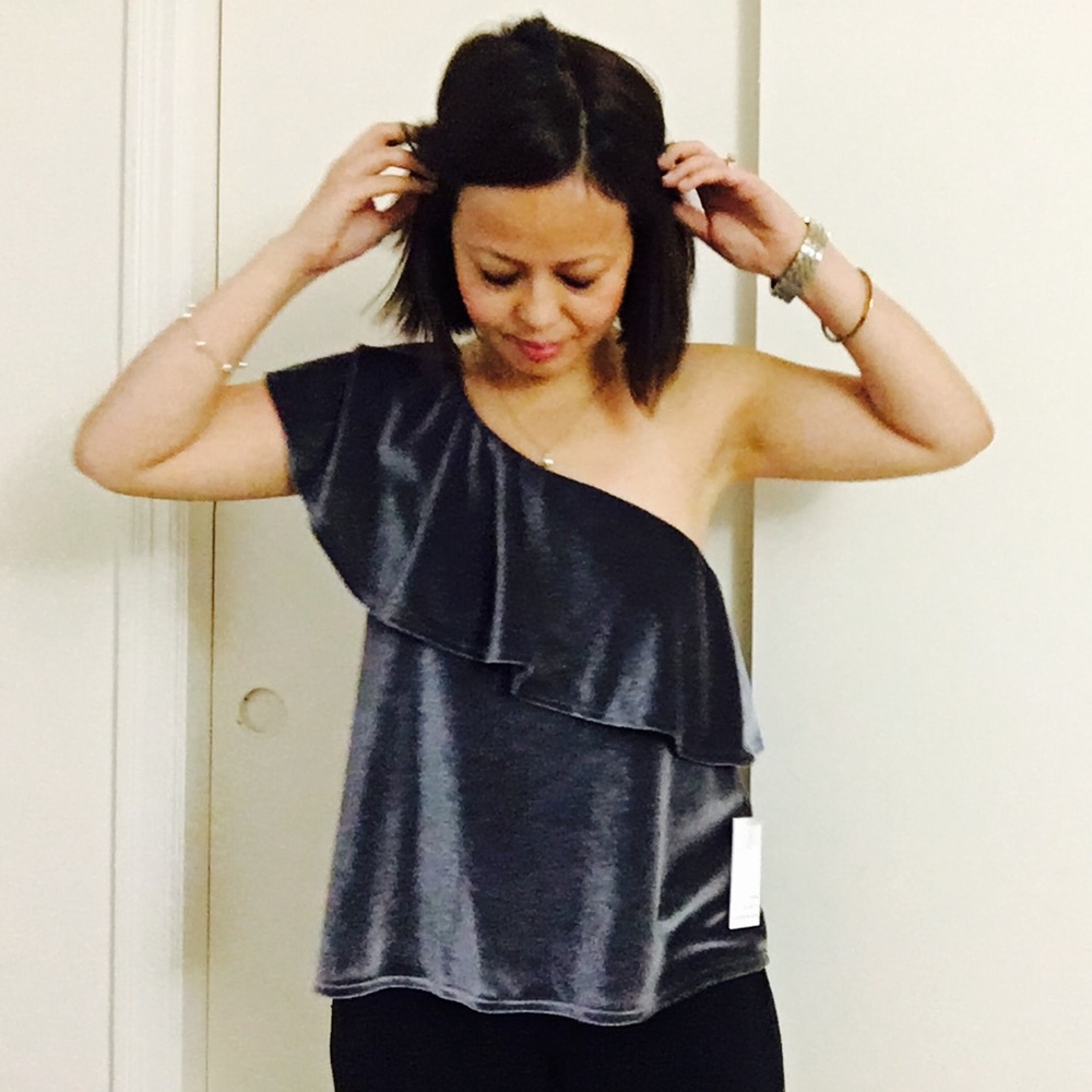 Velvet One Shoulder Ruffle Top - Picture 5 of 7