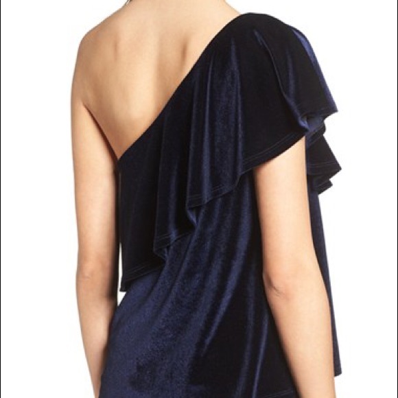 Velvet One Shoulder Ruffle Top - Picture 2 of 7