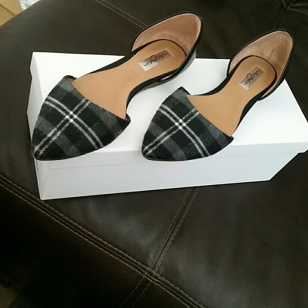 Black plaid open Flats