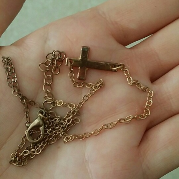 GOLD Sideways Cross Dainty Pendant Necklace - Picture 3 of 4