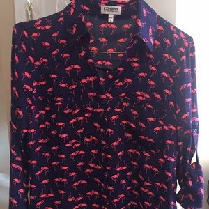 Express Flamingo Button Down Blouse
