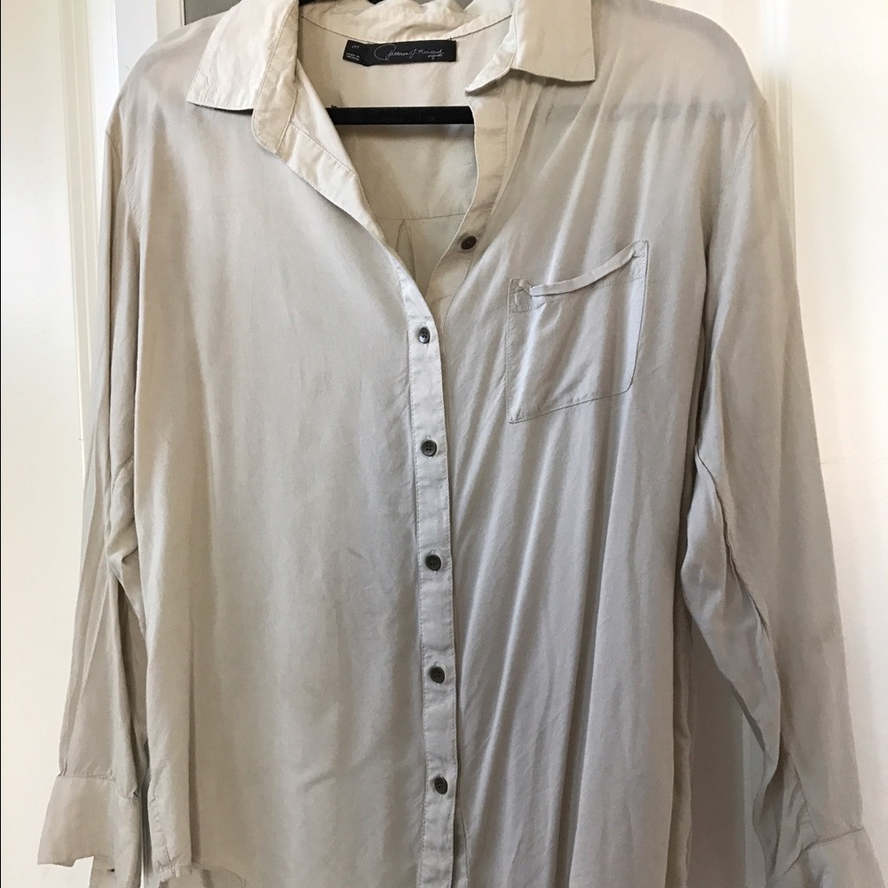 Beige button up top