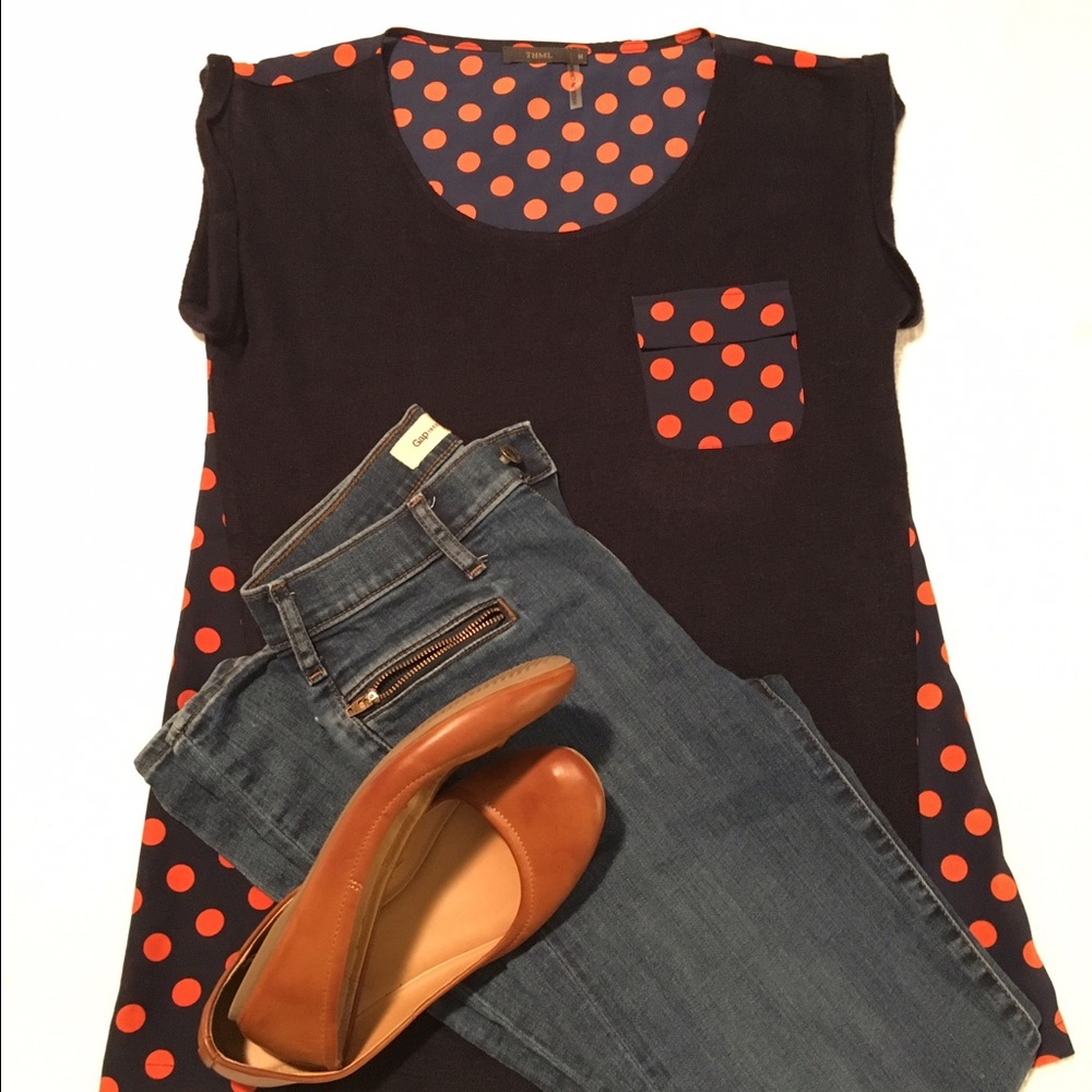 THML Navy/Orange Polka Dot Top
