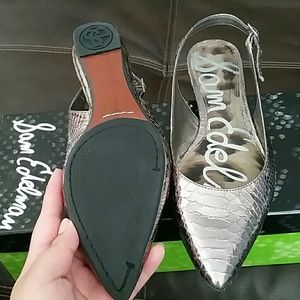 Sliver Pointed Toe Sling Back Flats