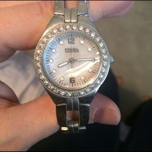 Fossil Mother of Pearl & Rhinestone Watch