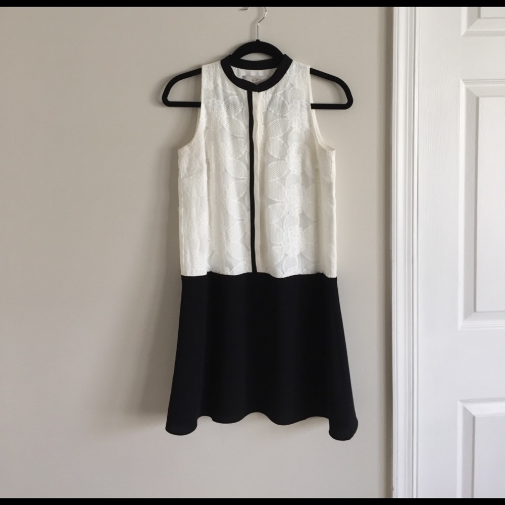 EUC LOFT classic black and white lace detail dress