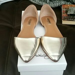 Gold and tan open flats