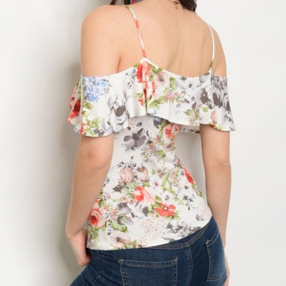 LAST ONE! Floral Cold Shoulder Date Night Top - Picture 2 of 3