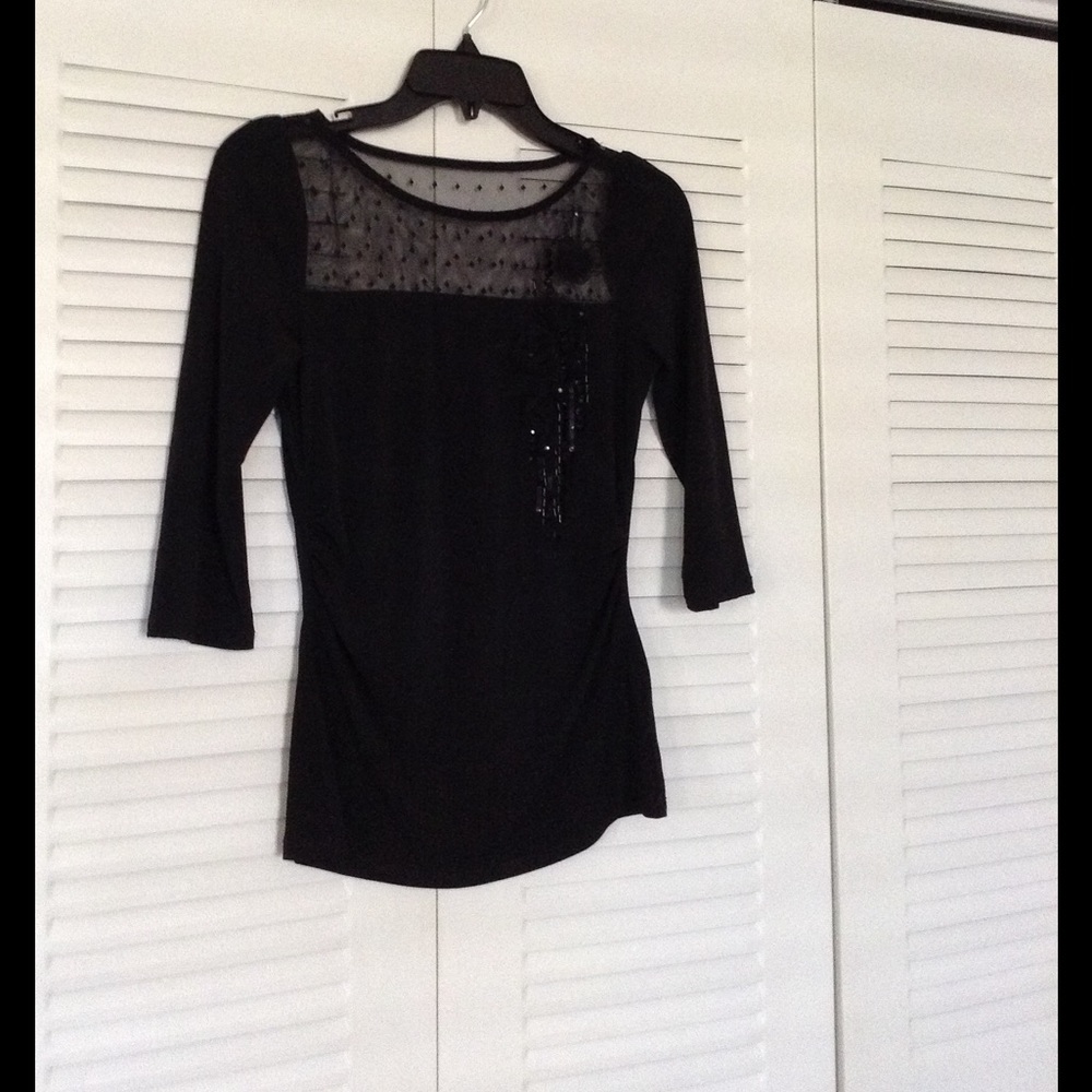WHBM Black flower/sequin detail blouse