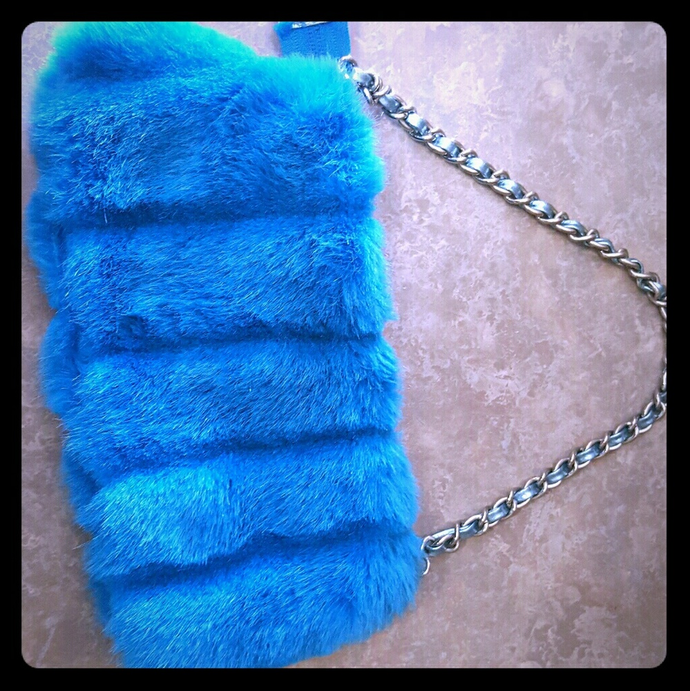 Blue faux fur bag/clutch