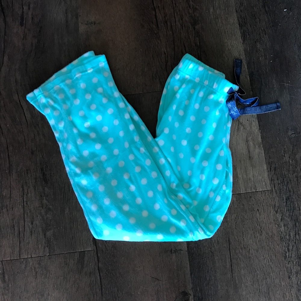 Light blue polka dot fuzzy pajama pants