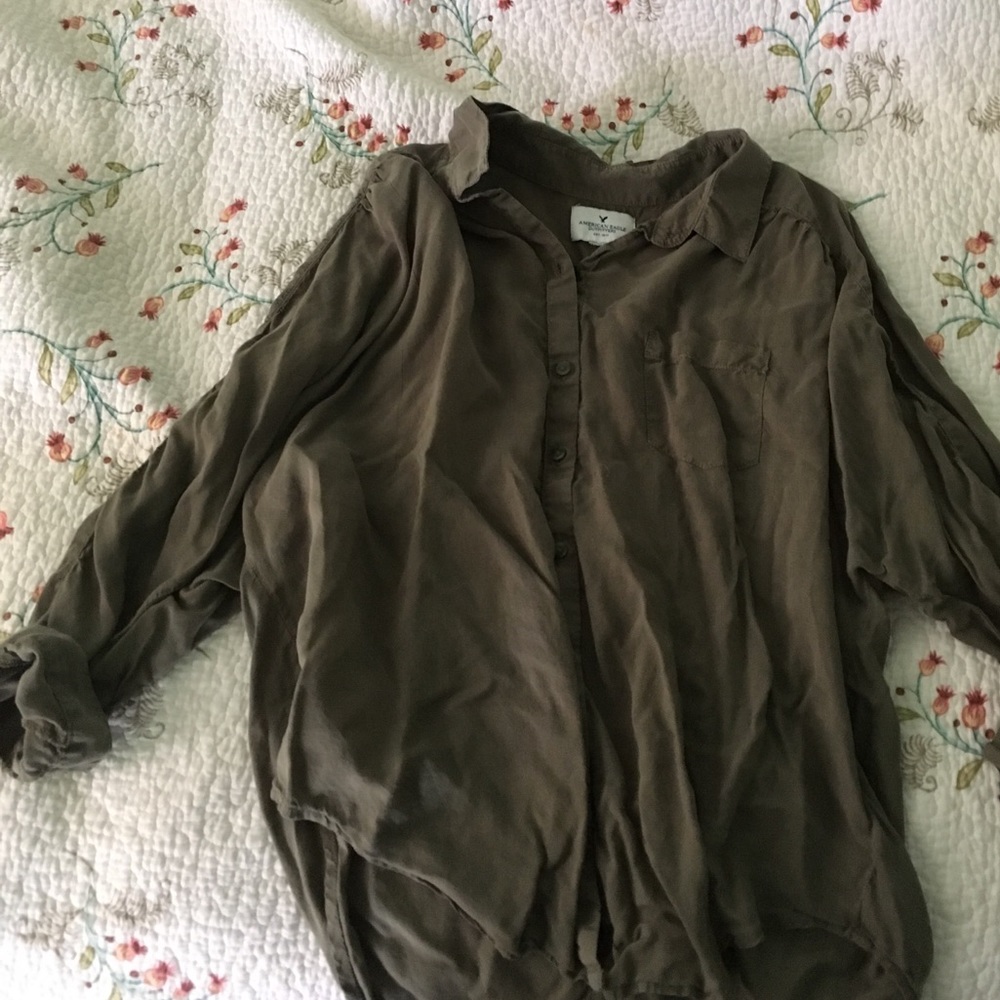 Army green button down