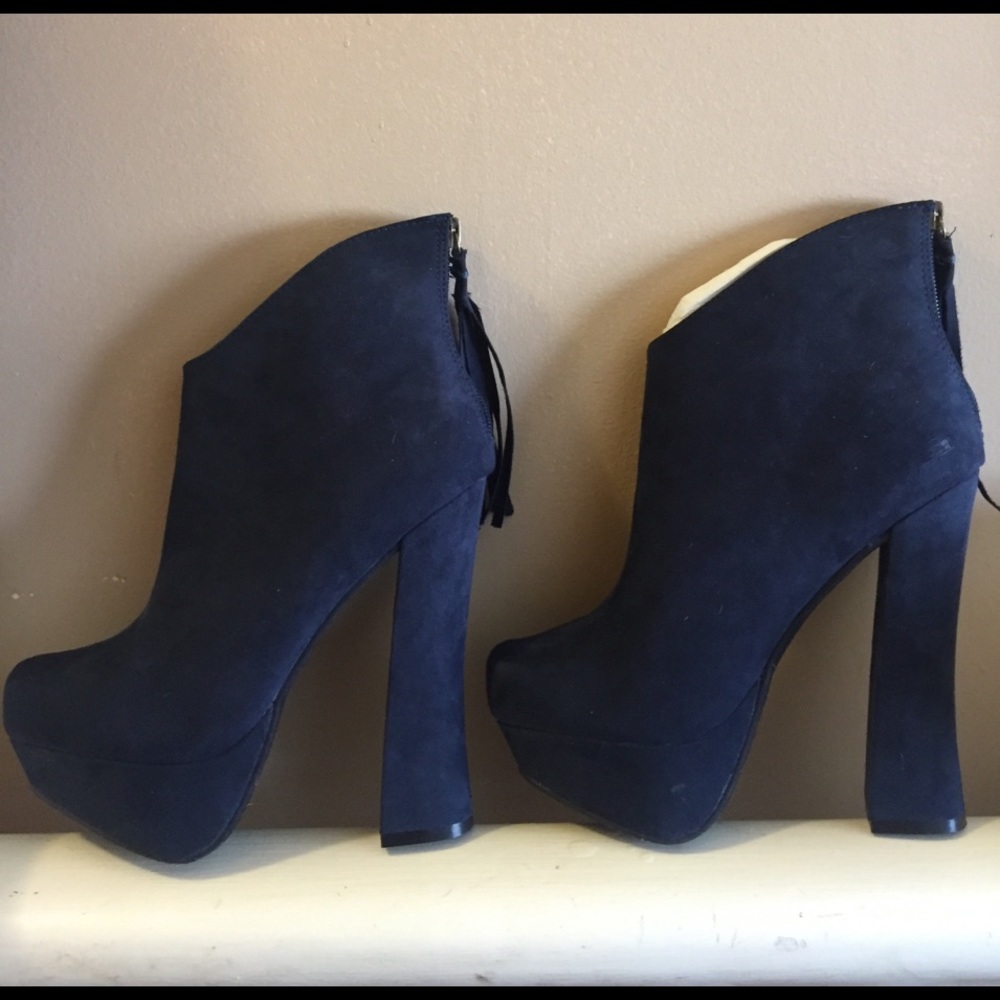 Blue suede booties