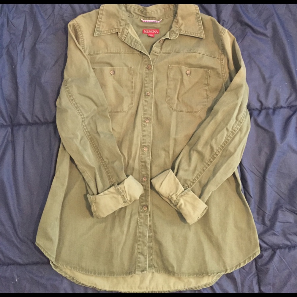 Olive green button down