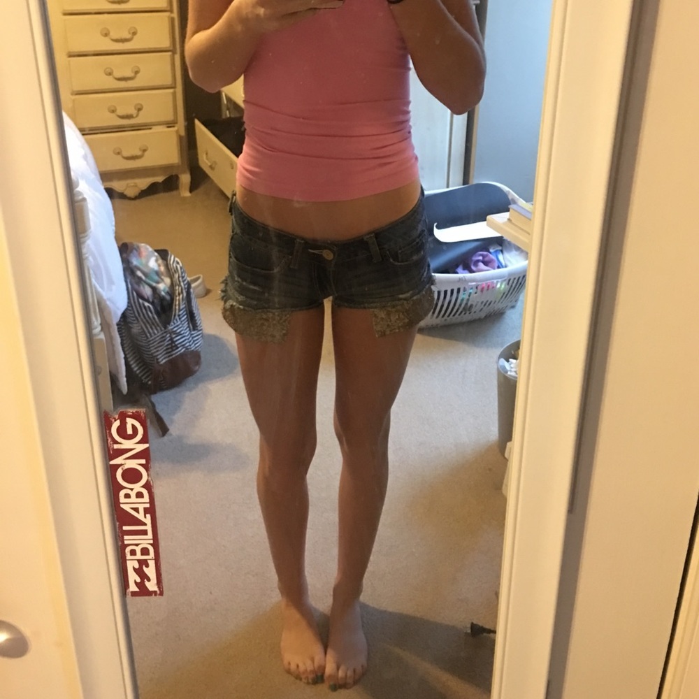 denim jean shorts with sparkly gold pockets