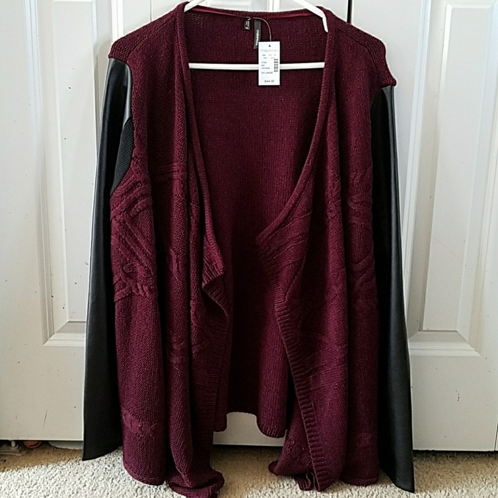 NWT faux leather sleeve cardigan