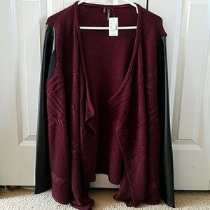 NWT faux leather sleeve cardigan