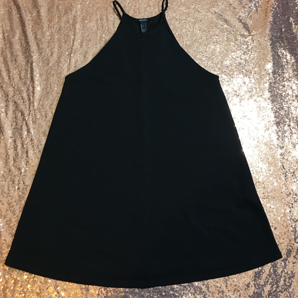 Black Halter Neck Flowing Mini Dress