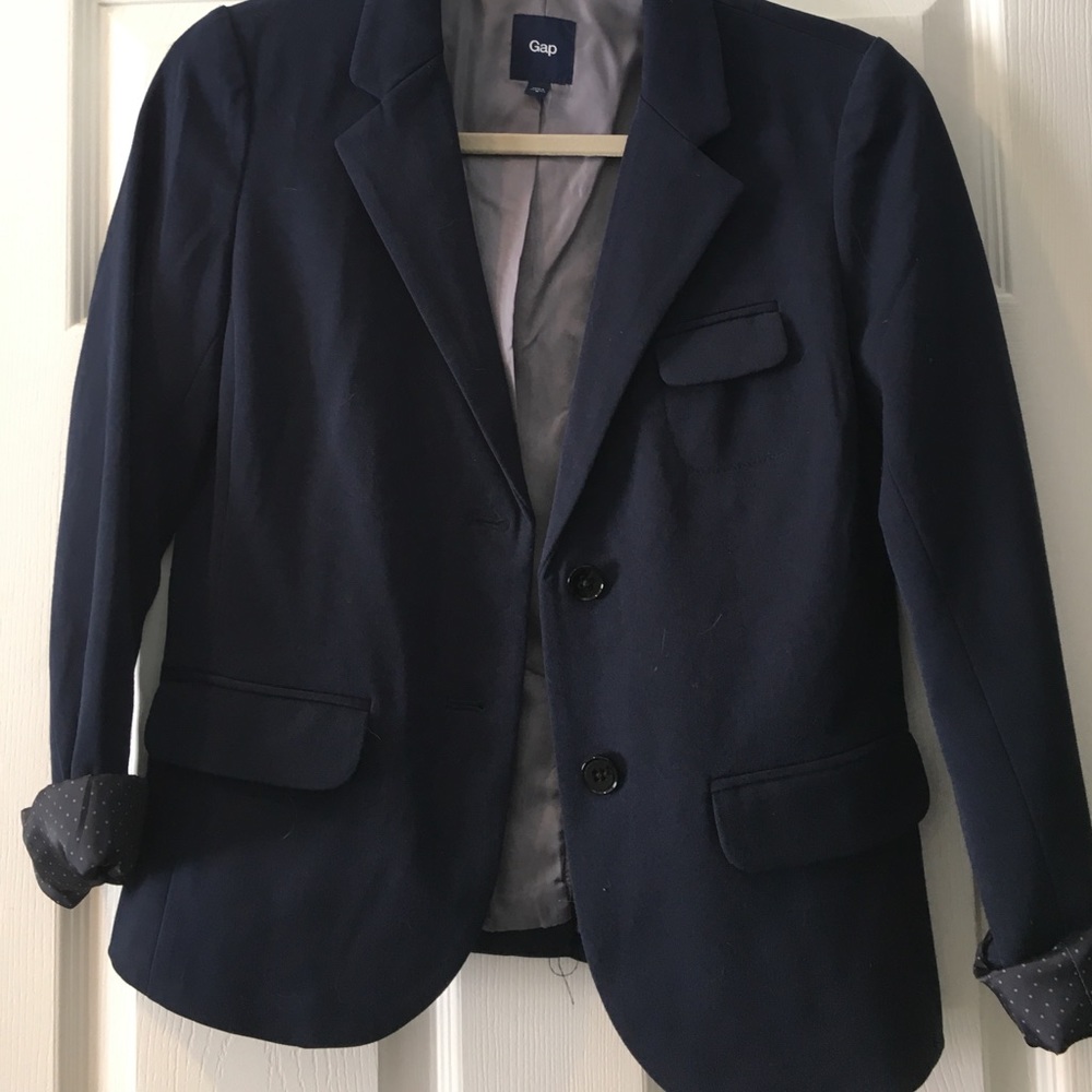 Gap navy blazer with pink polka dot lining sz 2