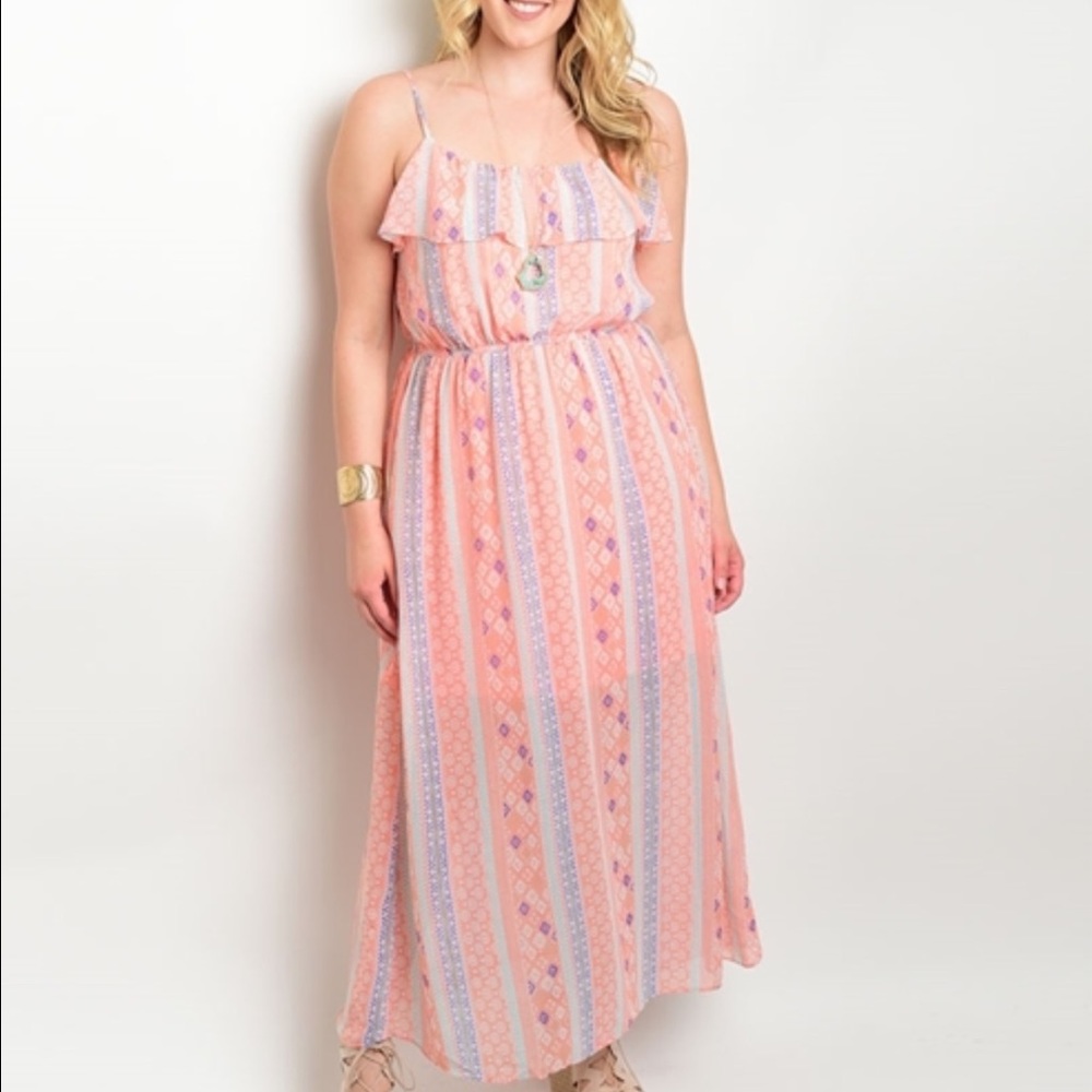 Peach tribal plus size dress