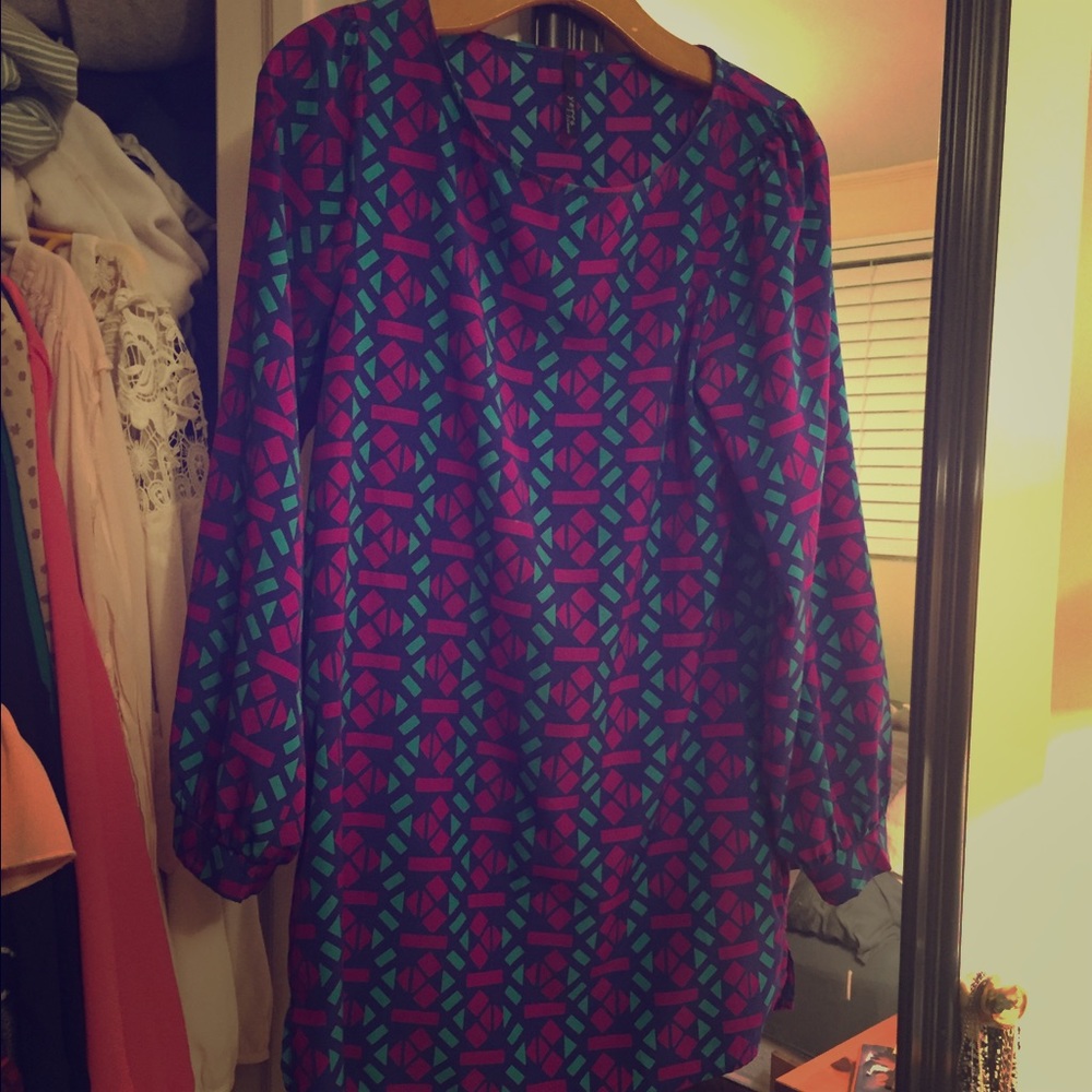 Tunic Dress - Purple & Pink Geometric Pattern