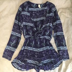 Navy Blue Long-Sleeved Romper