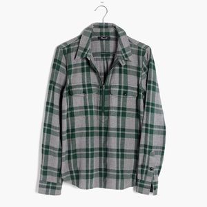 Madewell Green and Grey Half Zip Flannel