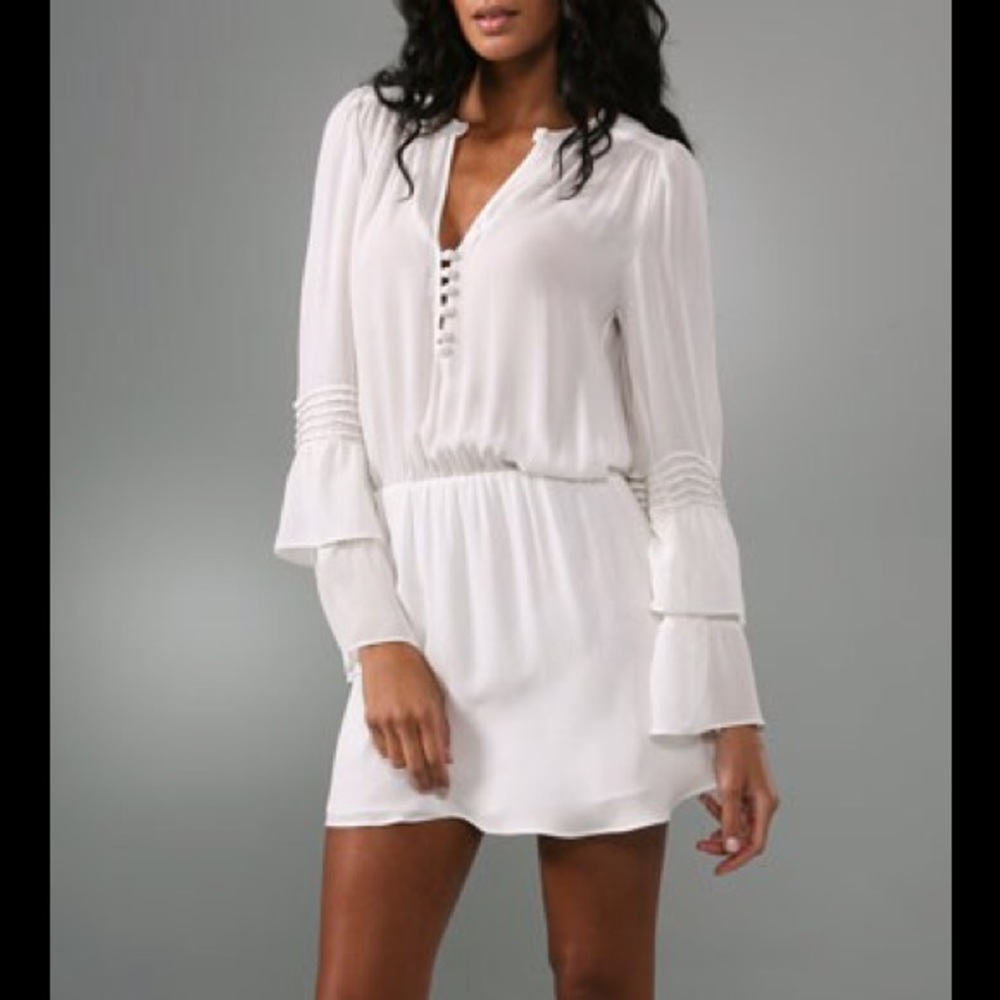 NWT Parker Double Flared Sleeve Dress White Silk