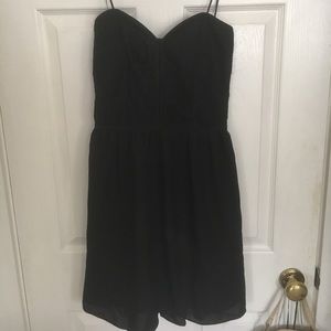 Black strapless dress with lace bodice