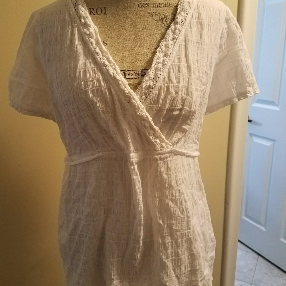 Euc xl white gauze Eddie bauer tie top