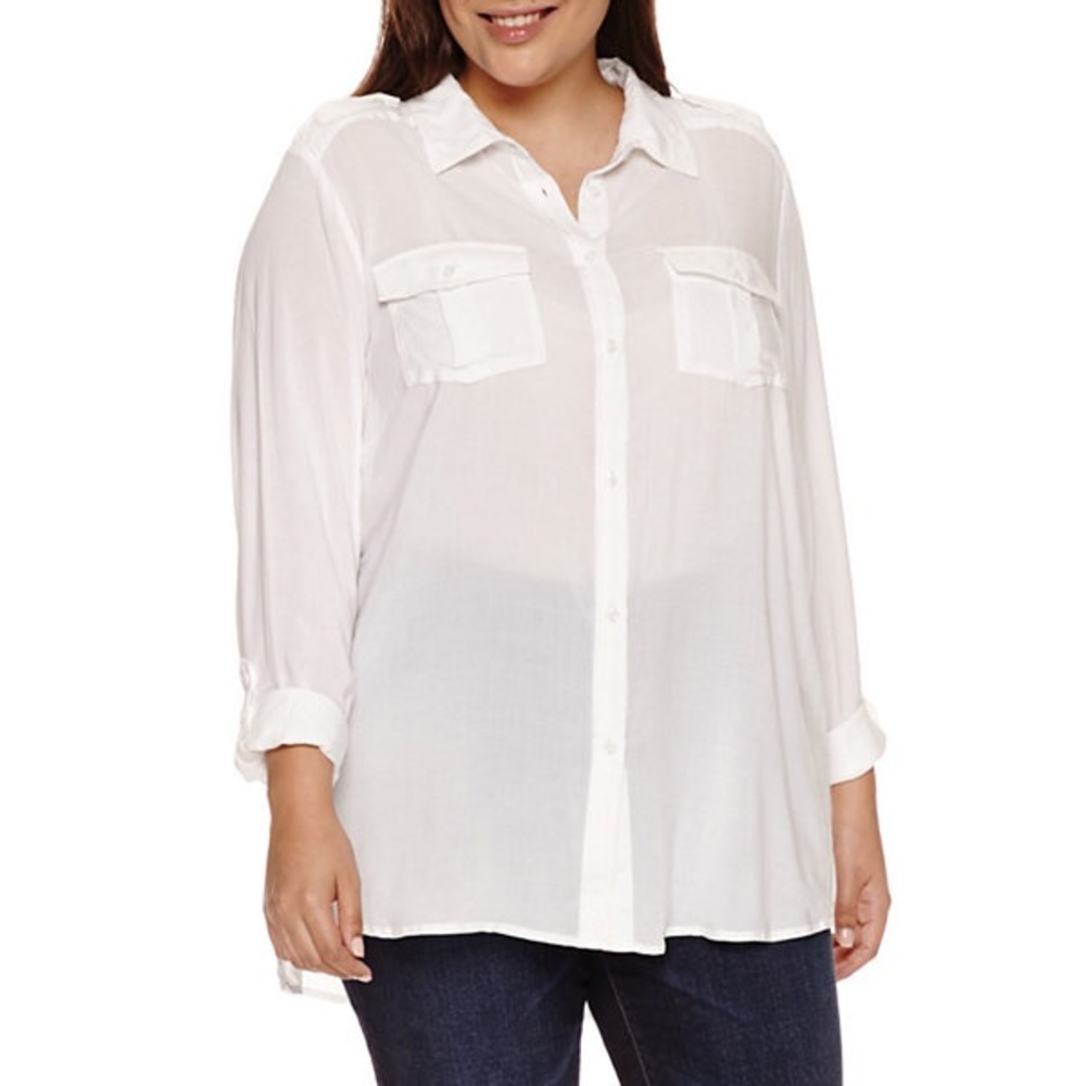 a.n.a 3/4 Sleeve Button-Front Shirt-Plus
