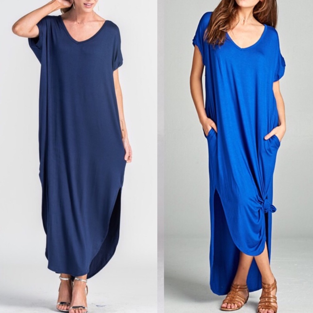CHARLIZE solid boho dress - NAVY - Picture 1 of 4