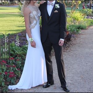 White and gold prom dress