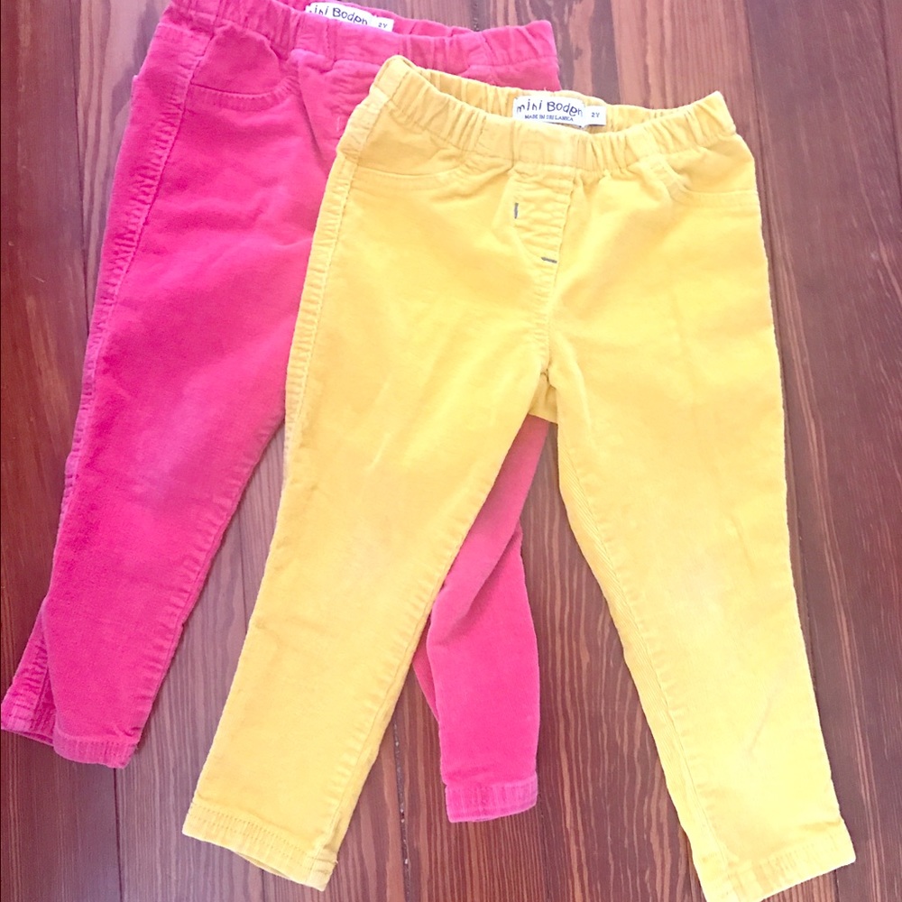 2pair Boden corduroy skinny pants, gold & pink sz2