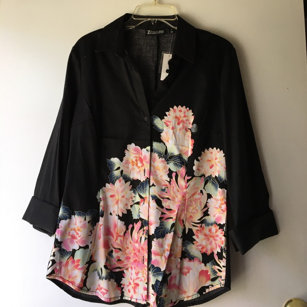 Black floral blouse