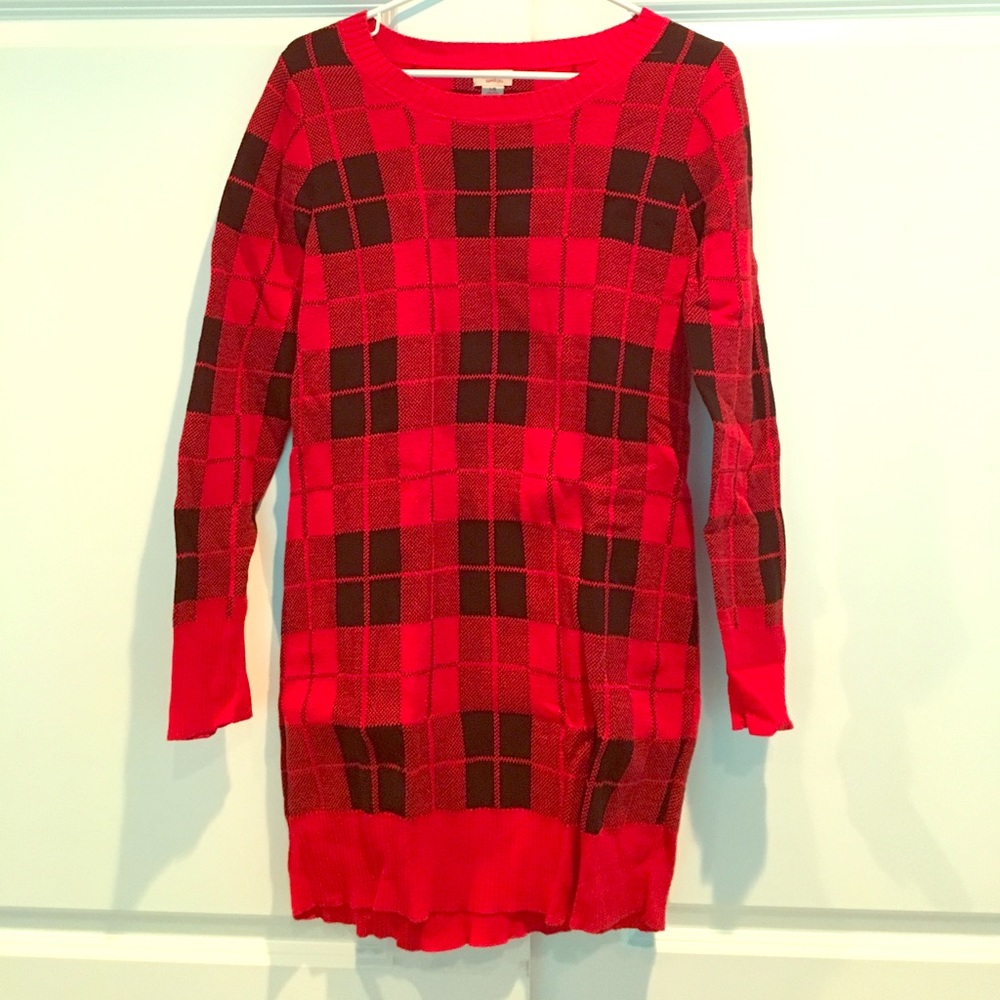 Red & Black Plaid Sweater Dress