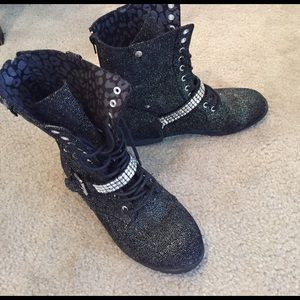 Justice sparkly rhinestone combat boots