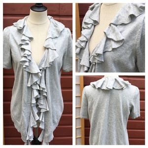 INC HeatherGrey Cascading Ruffle Cardigan OX