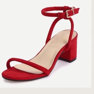 LIKE NEW Red Faux Suede Thin Ankle Strap Low Heel