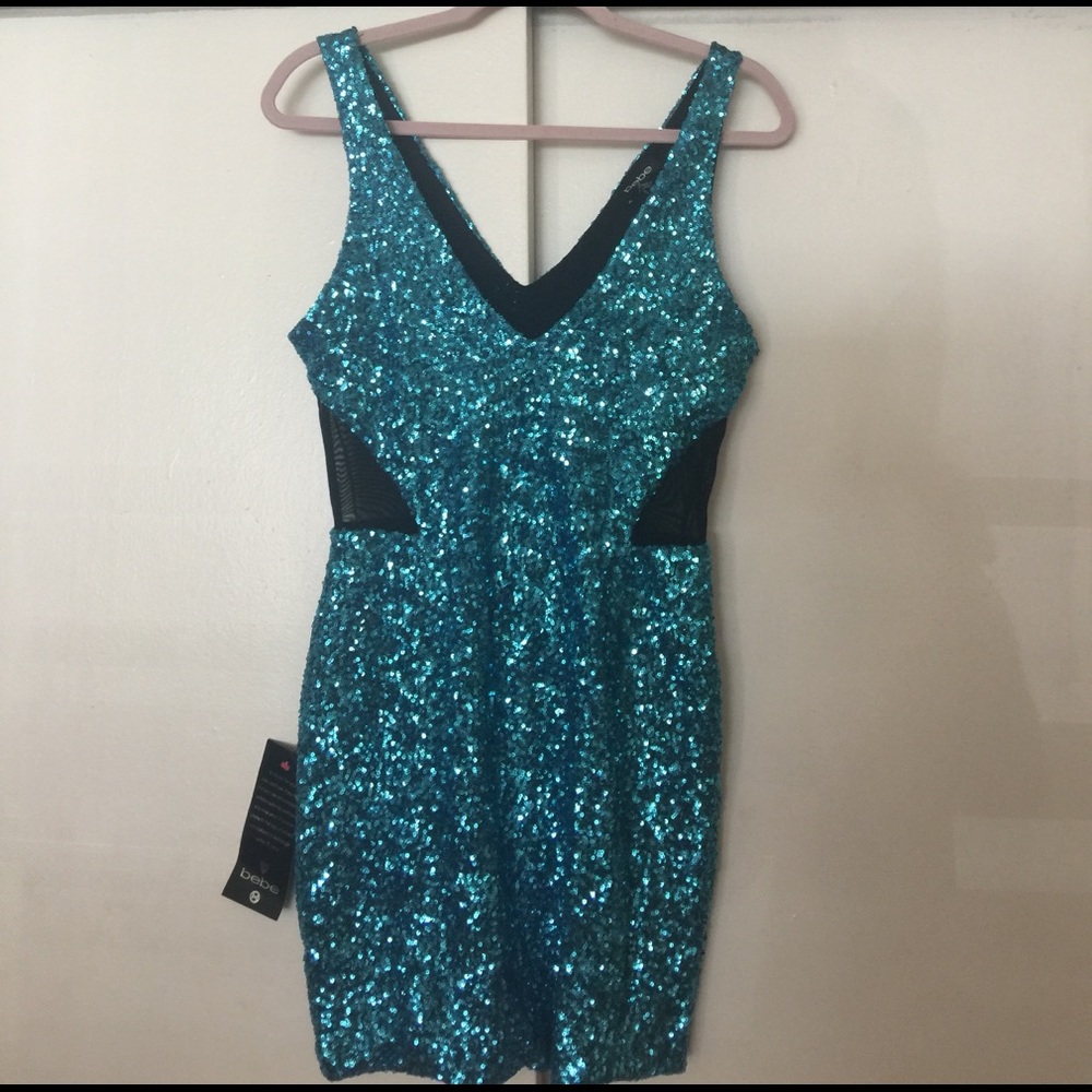 Bebe 'White Hot Sparkle' Sequin Dress