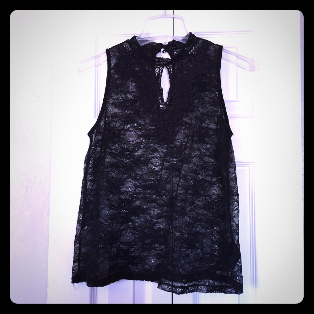 SALE!! 5/$20 - Black Lace Keyhole blouse