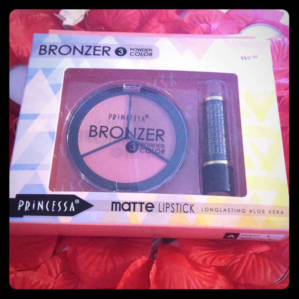 3 bronzes + matte lipstick