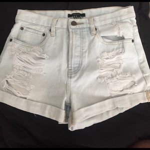 Distressed High Waisted Denim Shorts