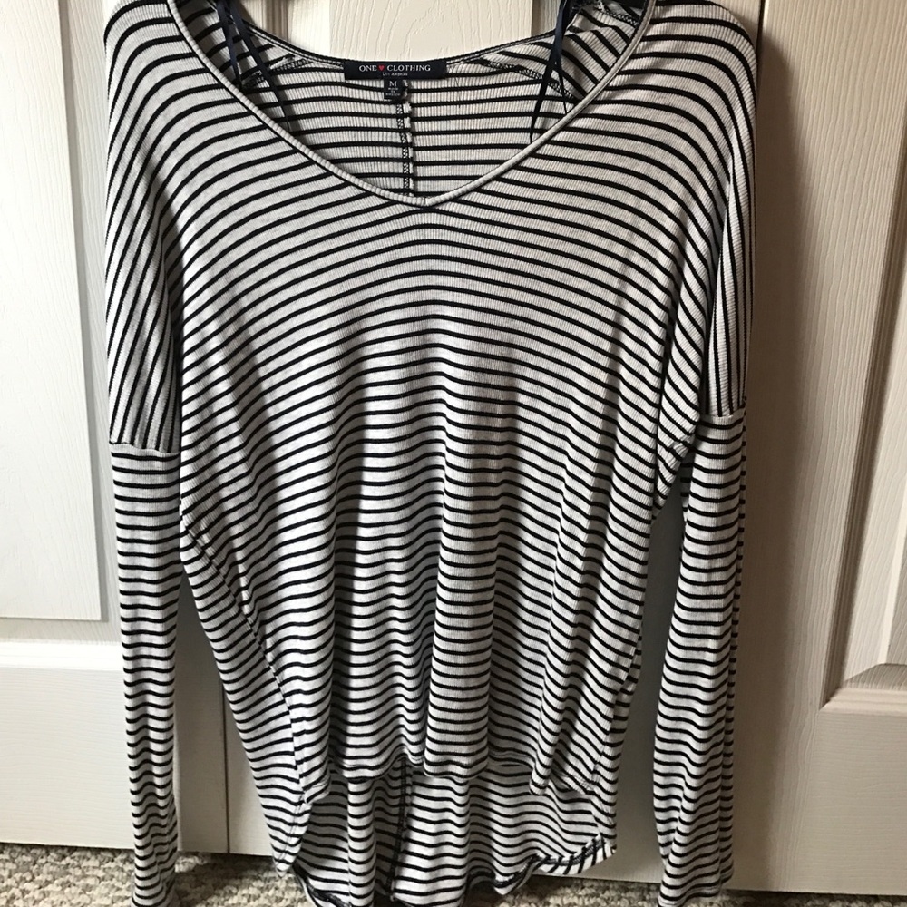Black and grey striped long sleeve v neck