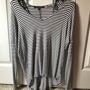 Black and grey striped long sleeve v neck
