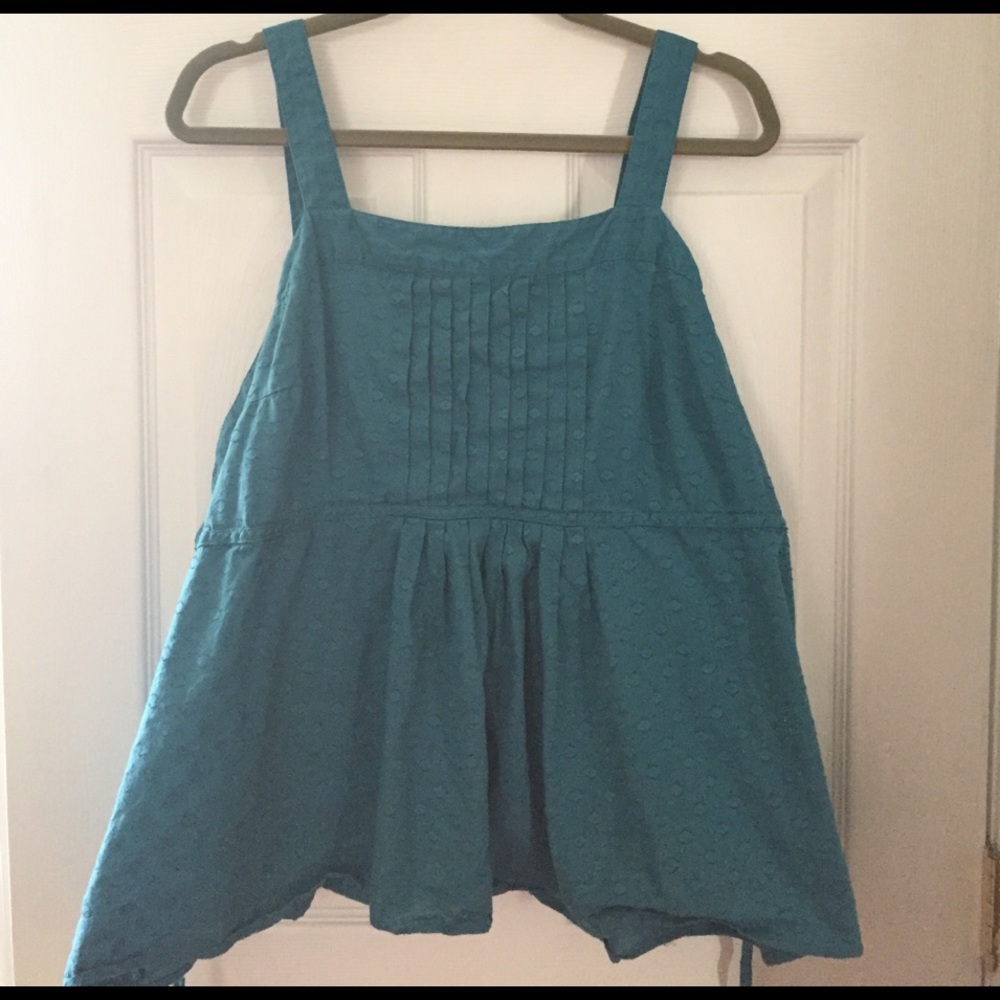 Merona teal pleated polka dot apron tank top
