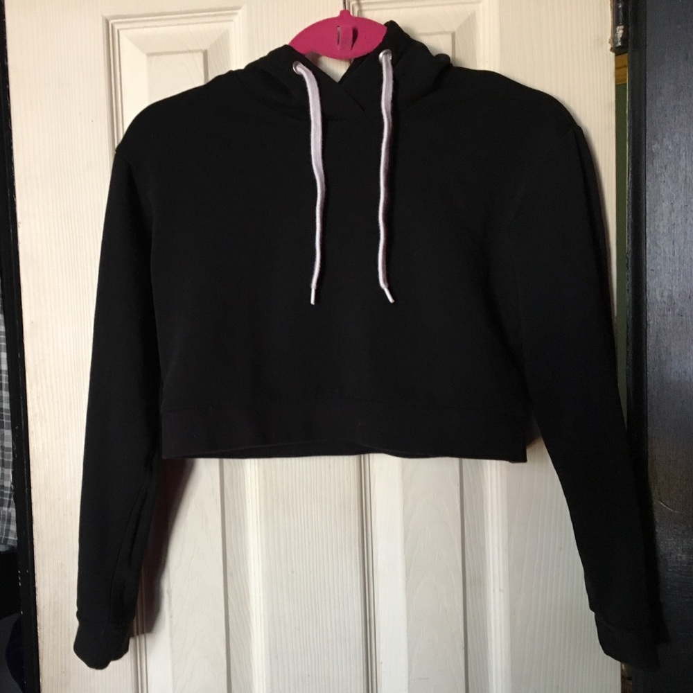 Solid Black H&M Cropped Hoodie