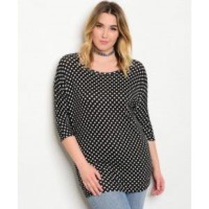 BLACK WHITE POLKA DOTS PLUS SIZE TOP
